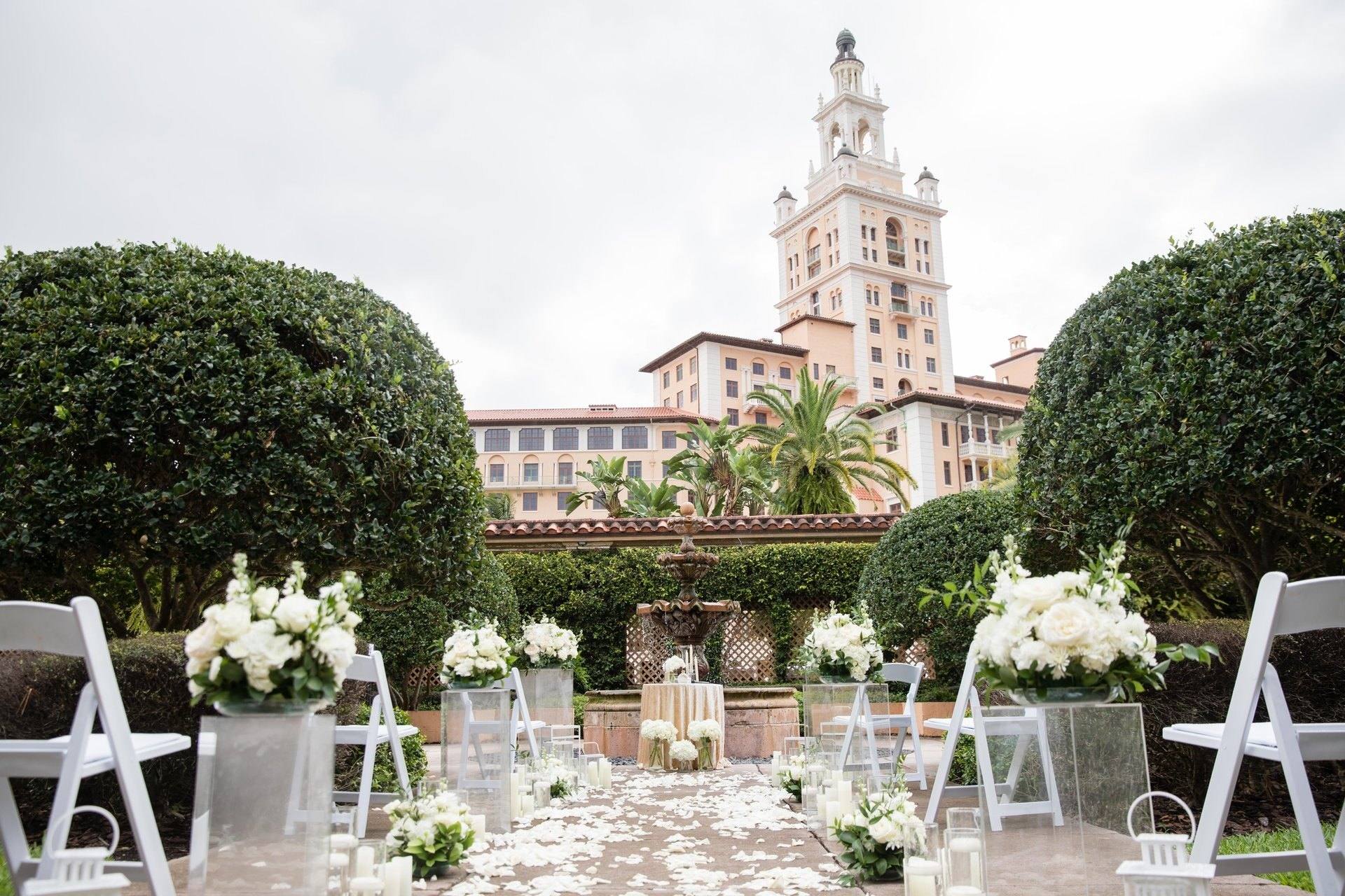 Couple at a historic Mediterranean style hotel